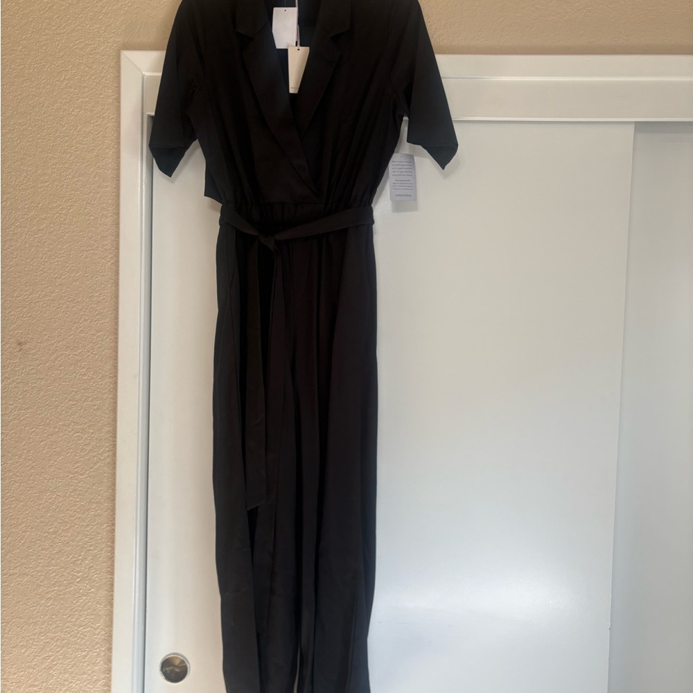 MELLODAY Black Boot Cut Jumpsuit with Tie Waist